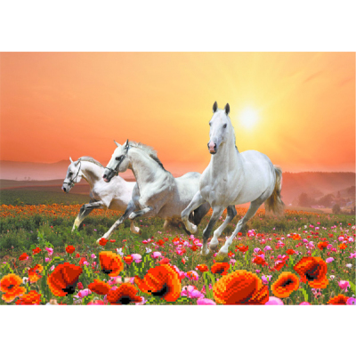 Ткань для вышивания бисером МП 4053 «Лошади на поле» шелк 37*49 см в интернет-магазине Швейпрофи.рф