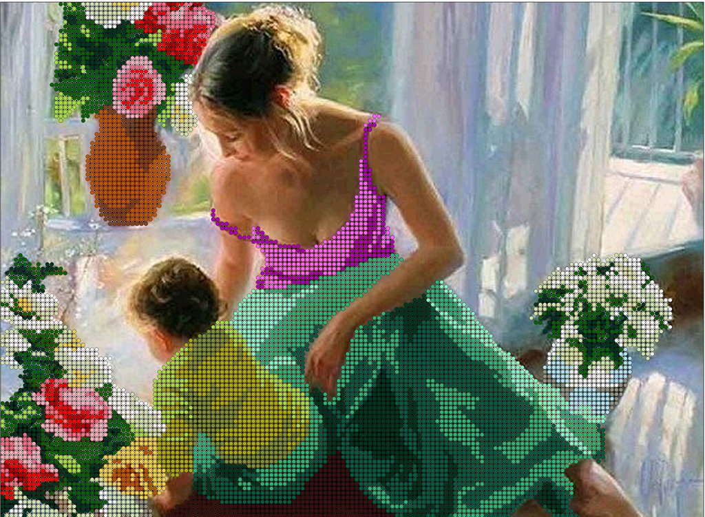 Ткань для вышивания бисером А3 КМЧ-3398 «Мама и малыш» 25*37 см