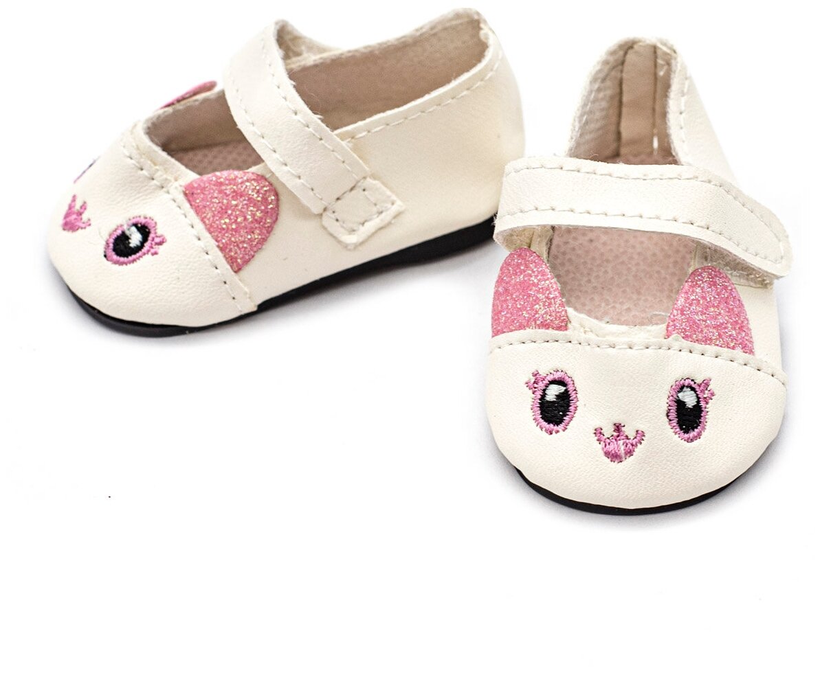 Обувь для игрушек (Туфли) 7731754 7,5 см выс 3 см  DSS8263 «Кошечки»  белый (пара)