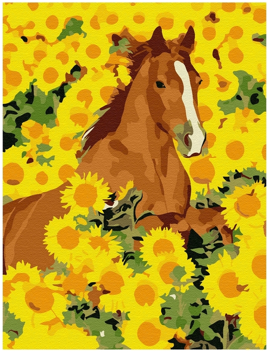 Картина по номерам Molly КН0791 «Лошадь в подсолнухах» 15*20 см