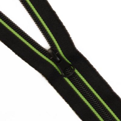 Молния Т7 декор. спираль 1-бег. 70 см «Полосы» 17270 черный/зеленый в интернет-магазине Швейпрофи.рф