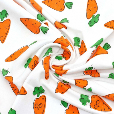 Ткань 45*50 см 29525 «Интерлок» Морковки 100 % х/б 175г/м2 белый/оранжевый в интернет-магазине Швейпрофи.рф