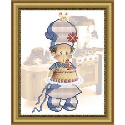 Ткань с рисунком для вышивания бисером «Наследие» ДА4-013 Поваренок с тортиком 19*24 см в интернет-магазине Швейпрофи.рф