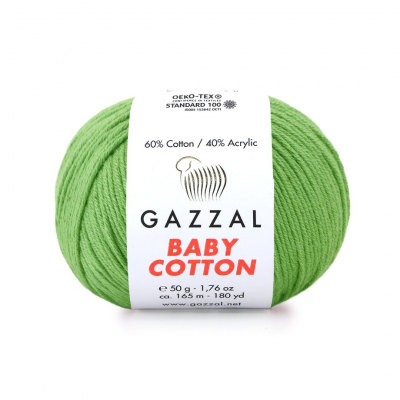 Пряжа Бэби Коттон (Baby Cotton Gazzal  50 г / 165 м 3448 св.зеленый в интернет-магазине Швейпрофи.рф