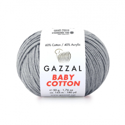 Пряжа Бэби Коттон (Baby Cotton Gazzal  50 г / 165 м 3430 св. серый в интернет-магазине Швейпрофи.рф