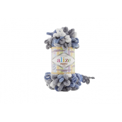 Пряжа Пуффи Колор (Puffy Color), 100 г / 9.2 м  6075 белый/голубой/серый в интернет-магазине Швейпрофи.рф