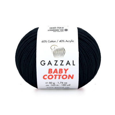 Пряжа Бэби Коттон (Baby Cotton Gazzal  50 г / 165 м 3433 черный в интернет-магазине Швейпрофи.рф