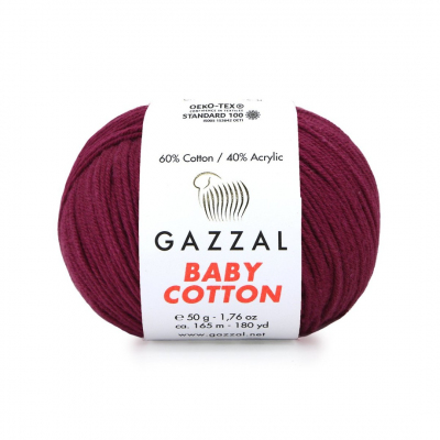 Пряжа Бэби Коттон (Baby Cotton Gazzal  50 г / 165 м 3442 бордо в интернет-магазине Швейпрофи.рф
