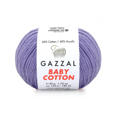 Пряжа Бэби Коттон (Baby Cotton Gazzal  50 г / 165 м 3420 сиреневый в интернет-магазине Швейпрофи.рф
