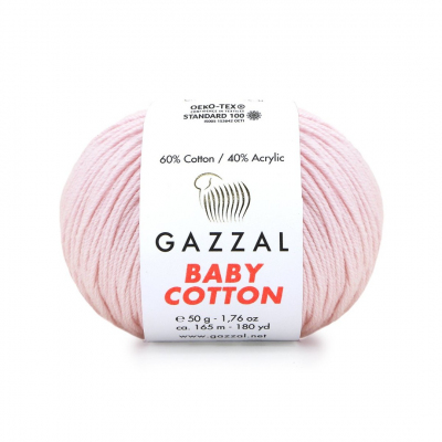 Пряжа Бэби Коттон (Baby Cotton Gazzal  50 г / 165 м 3411 нежно-розовый в интернет-магазине Швейпрофи.рф