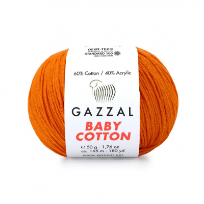 Пряжа Бэби Коттон (Baby Cotton Gazzal  50 г / 165 м 3419 морковный в интернет-магазине Швейпрофи.рф