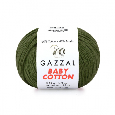 Пряжа Бэби Коттон (Baby Cotton Gazzal  50 г / 165 м 3463 болотный в интернет-магазине Швейпрофи.рф