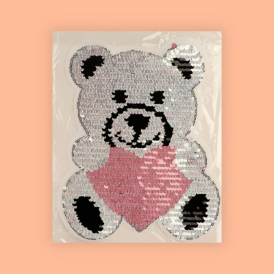 Термоаппликация 3785409 «Медведь» пайетки 17*19 см розовый/серебряный в интернет-магазине Швейпрофи.рф