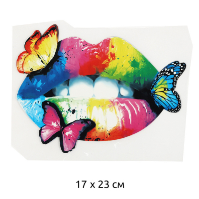 Термотрансфер TBY.1283 Губы и бабочки 17*23 см радужный в интернет-магазине Швейпрофи.рф