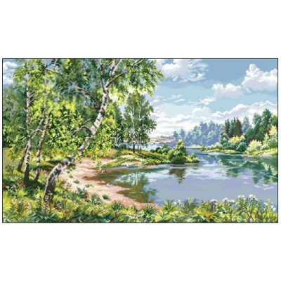 Рисунок на канве Гелиос П-090 «Река и березы» 43,5*68 см в интернет-магазине Швейпрофи.рф