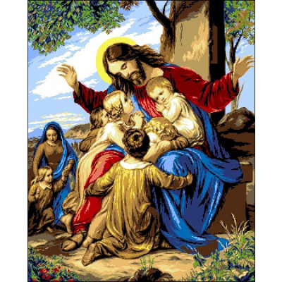 Рисунок на канве Гелиос И-014  «Иисус и дети» 43*60 см в интернет-магазине Швейпрофи.рф