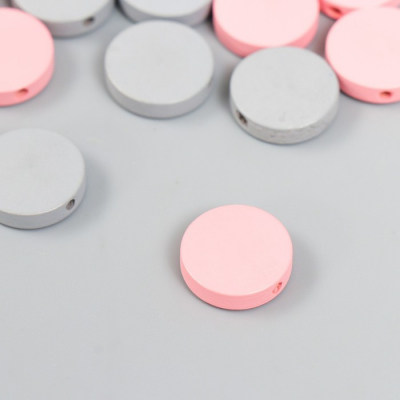Набор бусин для творчества  15 мм 7829711 «Плоский круг» (уп 20 шт.) розовый/серый в интернет-магазине Швейпрофи.рф