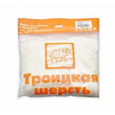 Шерсть для валяния полутонкая  (уп. 100 г) Троицк 0001 белый в интернет-магазине Швейпрофи.рф