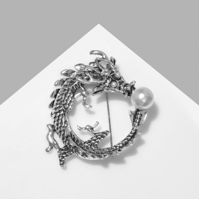 Брошь 9618599 «Дракон» белый/черненое серебро в интернет-магазине Швейпрофи.рф