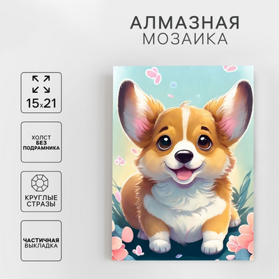 Алмазная мозаика Школа Талантов 9621496 «Малыш корги» частичная выкладка 15*21 см в интернет-магазине Швейпрофи.рф