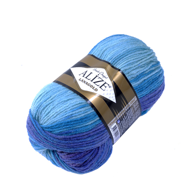 Пряжа Лана голд батик (LanaGold Batik), 100 г / 240 м, 3927 голубой+сиреневый+фиолет. в интернет-магазине Швейпрофи.рф