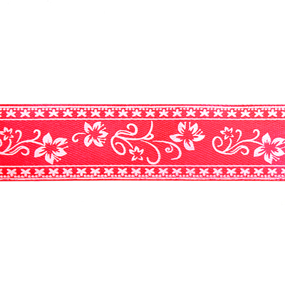 Лента атласная 25 мм с рис. «Узор с цветами»  (рул. 22,5 м) №040 розовый в интернет-магазине Швейпрофи.рф