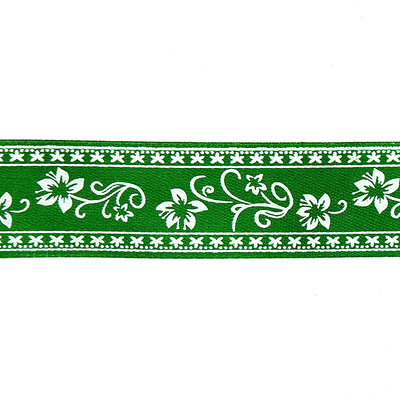 Лента атласная 25 мм с рис. «Узор с цветами»  (рул. 22,5 м) №120 зелёный в интернет-магазине Швейпрофи.рф