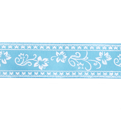 Лента атласная 25 мм с рис. «Узор с цветами»  (рул. 22,5 м) №164 голубой в интернет-магазине Швейпрофи.рф