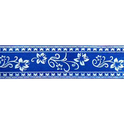 Лента атласная 25 мм с рис. «Узор с цветами»  (рул. 22,5 м) №170 синий в интернет-магазине Швейпрофи.рф