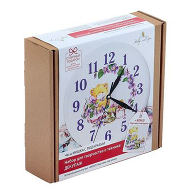 Набор в технике декупаж HY601004 Часы «Мишка с подарками» 21*21*6,5 см в интернет-магазине Швейпрофи.рф
